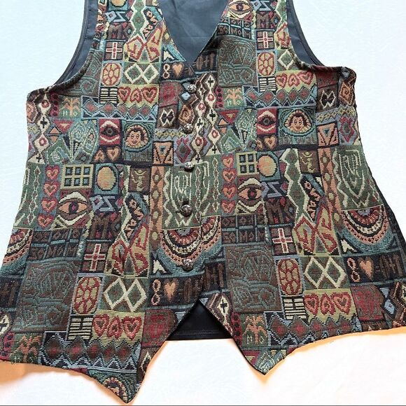 Impressions Vintage Vest Boho black/green/brown multi Medium back tie - Picture 3 of 9